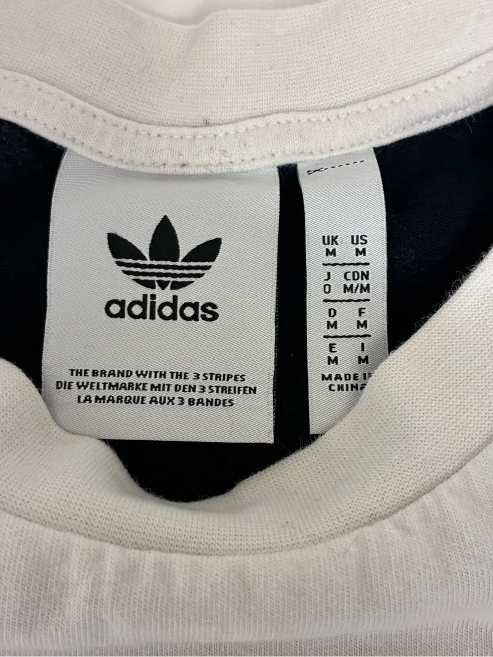 adidas White Front/Black Back Short Sleeve Trefoil Tee w/ Black Stripes. Medium - Picture 5 of 5